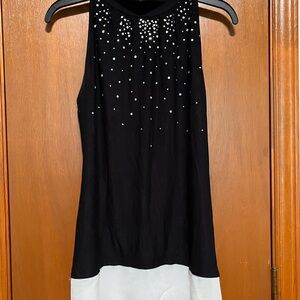 Belldini Black and White Embellished Sleeveless Blouse